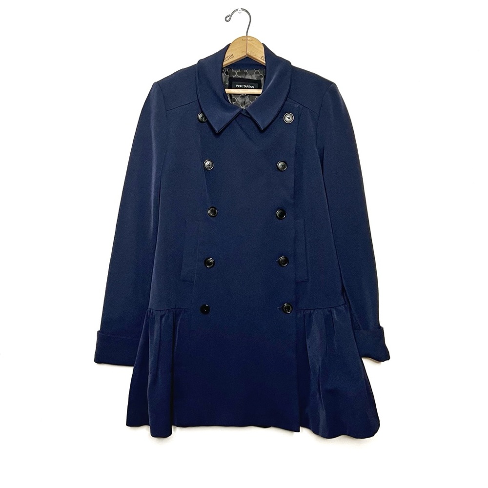 Pink Tartan | Navy Ruffle Pea Coat